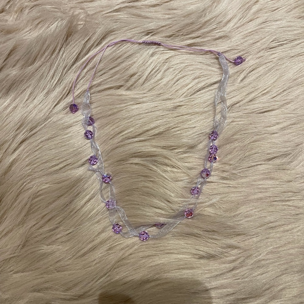 Free! Sparkly fabric purple bead necklace adjustable